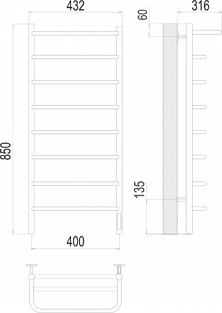 Полка П8 400х850 Электро (quick touch) Полотенцесушитель  TERMINUS Стерлитамак - фото 3