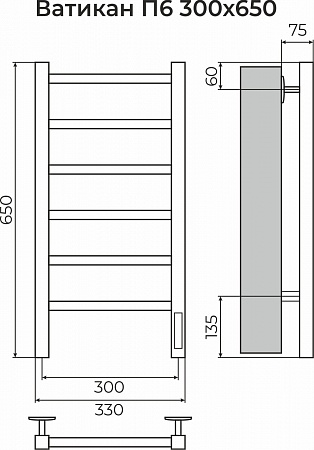 Ватикан П6 300х650 Электро (quick touch) Полотенцесушитель TERMINUS Стерлитамак - фото 3
