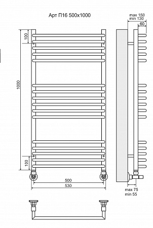 Арт П16 500х1000 Полотенцесушитель  TERMINUS Стерлитамак - фото 3