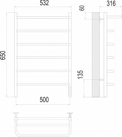 Полка П6 500х650 Электро (quick touch) Полотенцесушитель  TERMINUS Стерлитамак - фото 3